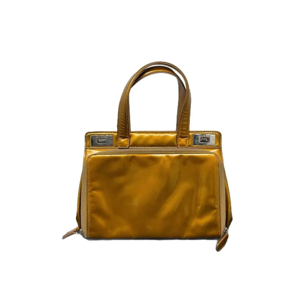 Gucci Gold Patent Leather Satchel Convertible Top Handle Crossbody Bag Y2K EUC